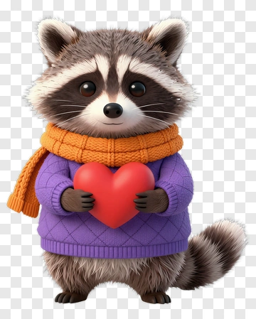 3D Raccoon Holding A Heart PNG