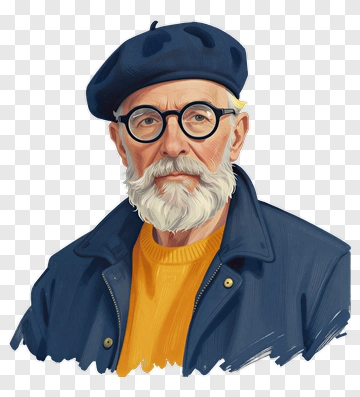 Portrait Of A Man With Glasses And A Beret PNG