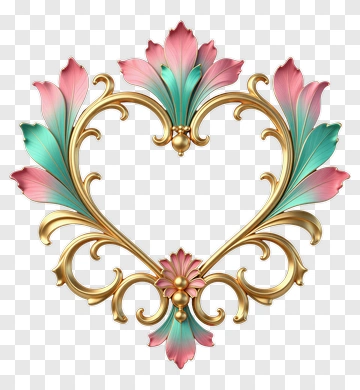 Colorful Floral Heart Frame PNG