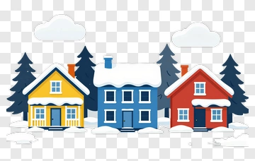 Colorful Winter Houses In A Snowy Landscape PNG
