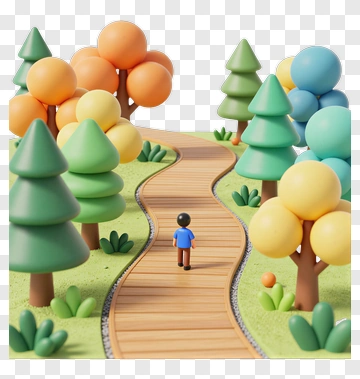 3D Person Walking On A Curved Path In A Colorful Park PNG