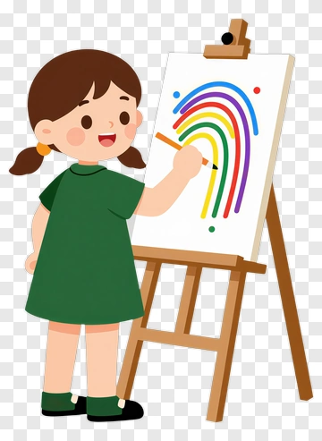 Girl Drawing A Rainbow On An Easel PNG