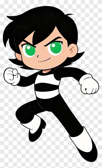 Cartoon Boy In Black And White Costume PNG