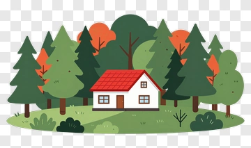 Cartoon House In A Forest PNG