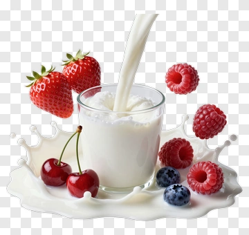 Glass Of Milk With Fresh Berries And Splash PNG