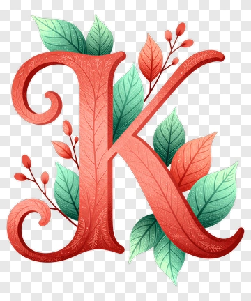 Floral Letter K With Leaves PNG