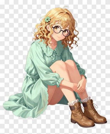 Girl Sitting In A Mint Green Dress PNG