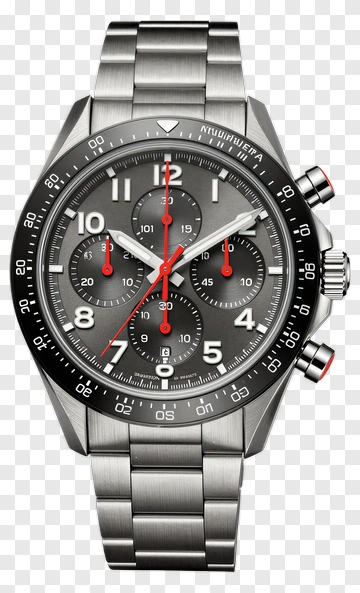 Chronograph Watch With Gray Dial And Silver Bracelet PNG