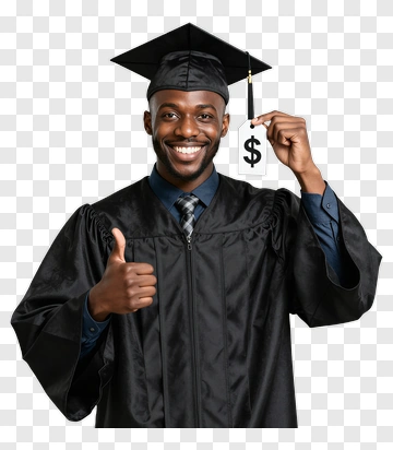 Happy Graduate Holding A Dollar Sign PNG