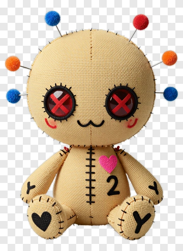Cartoon Voodoo Doll With Colorful Pins PNG