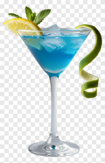 Blue Cocktail With Lemon And Mint Garnish PNG