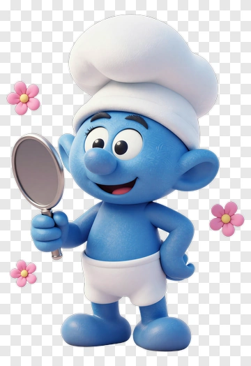 Cartoon Smurf Chef Holding A Spoon PNG