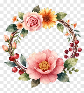 Floral Wreath With Pink And Yellow Flowers PNG