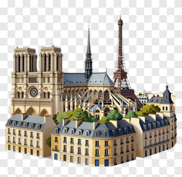 Architectural Landmark Composition Featuring Notre Dame And Eiffel Tower PNG