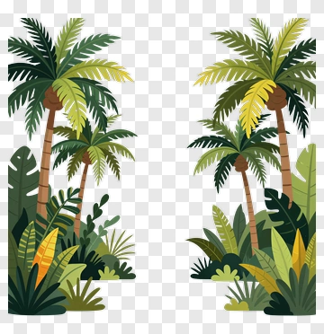 Tropical Palm Trees In A Lush Green Environment PNG