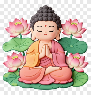 Cartoon Buddha Surrounded By Lotus Flowers PNG