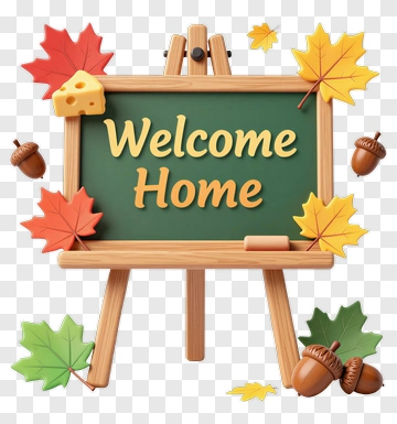 Welcome Home Sign With Autumn Leaves And Acorns PNG