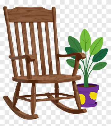 Wooden Rocking Chair Next To A Potted Plant PNG