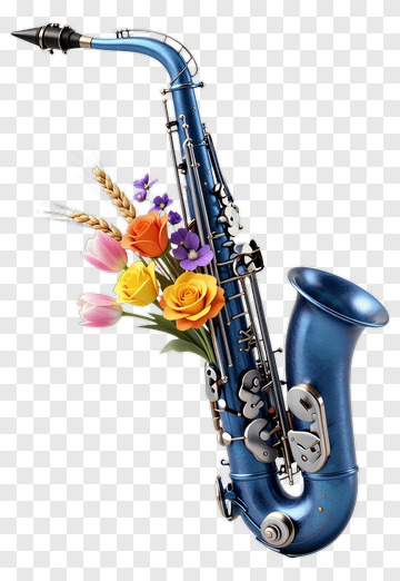 Saxophone With Colorful Flowers PNG