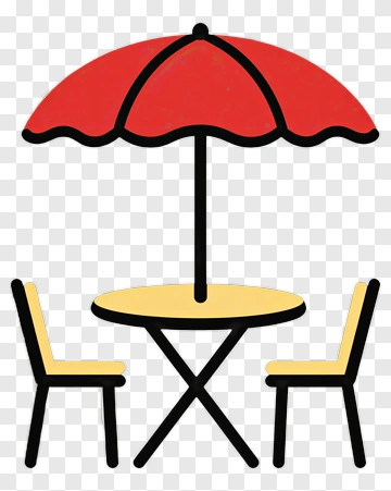 Outdoor Table With Red Umbrella And Chairs PNG