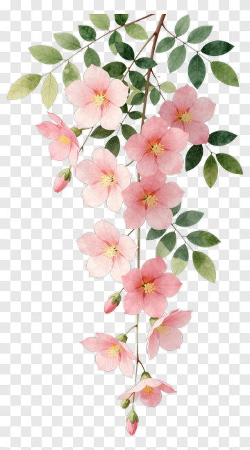 Watercolor Pink Flower Branch PNG