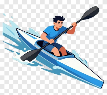 Cartoon Kayaker Paddling On Water PNG