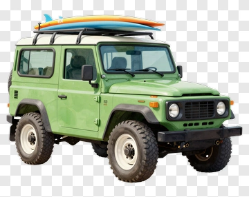 Green Suv With Surfboards On Roof PNG