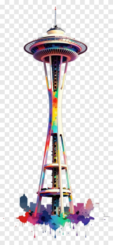 Colorful Space Needle Tower PNG