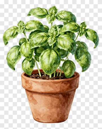 Basil Plant In A Pot PNG