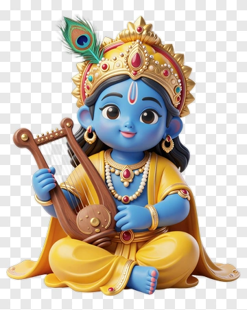 Cartoon Krishna Playing A Musical Instrument PNG