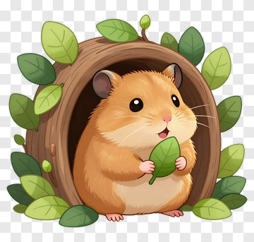 Cartoon Hamster Holding A Leaf PNG