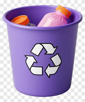 Purple Recycling Bin With Bottles PNG