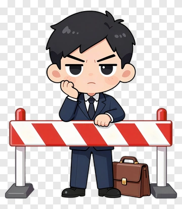 Cartoon Businessman Leaning On A Barrier PNG