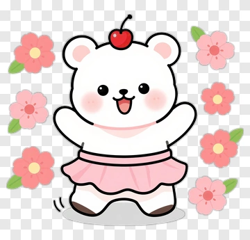 Cartoon Bear In A Pink Tutu With Flowers PNG