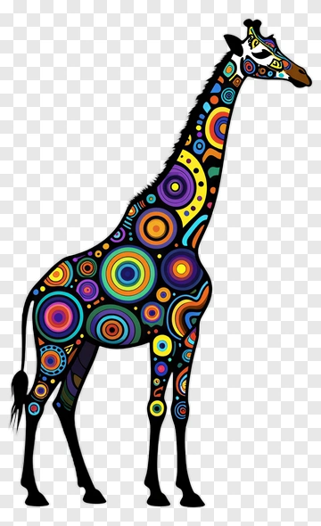 Colorful Giraffe With Circular Patterns PNG