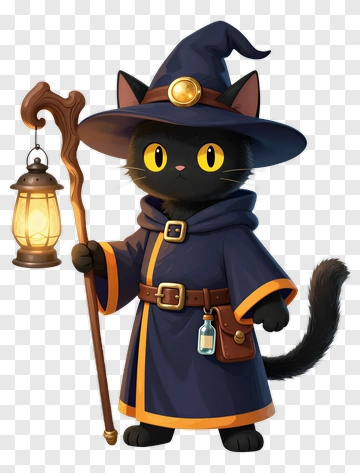 Cartoon Cat Wizard Holding A Lantern PNG