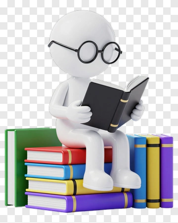 3D Character Reading A Book On A Stack Of Colorful Books PNG