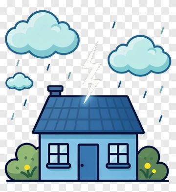 Cartoon House Under A Thunderstorm PNG