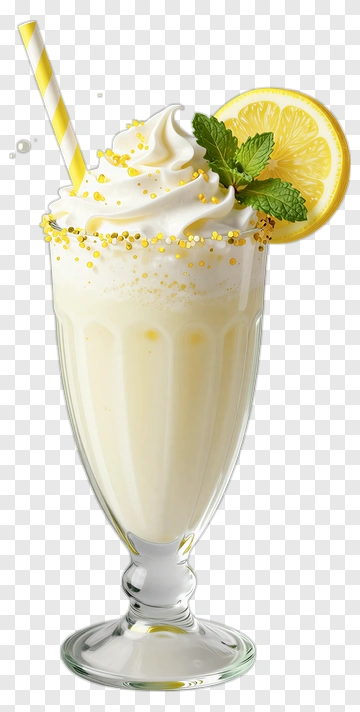 Lemon Milkshake With Whipped Cream And Mint PNG