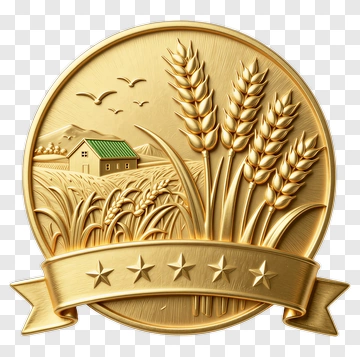 Gold Wheat Emblem With Farmhouse PNG