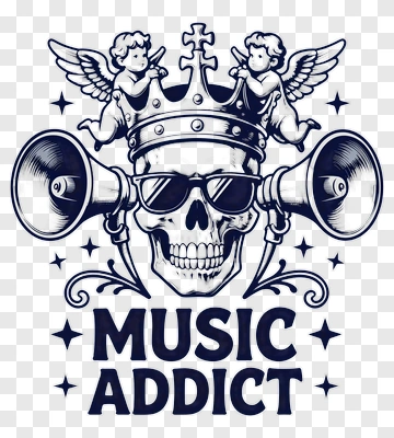 Music Addict Skull With Angels And Speakers PNG