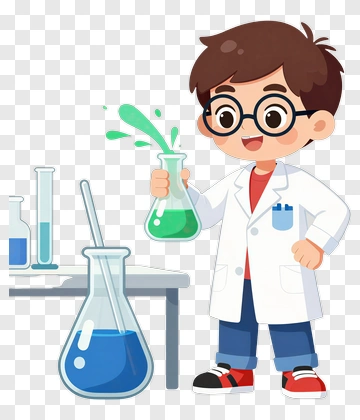 Cartoon Boy In Lab Coat Holding A Flask PNG