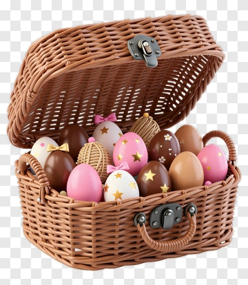 Easter Basket Filled With Colorful Eggs PNG