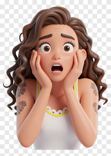 Surprised Cartoon Woman With Curly Hair PNG
