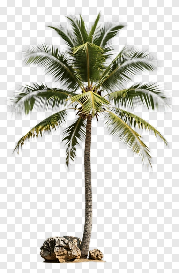 Coconut Palm Tree With Rock Base PNG
