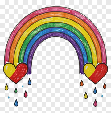 Colorful Rainbow With Hearts And Raindrops PNG