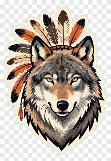 Wolf With Feather Headdress PNG