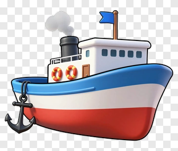 Cartoon Tugboat With Anchor PNG