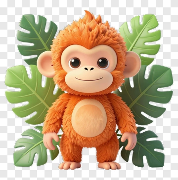 Cartoon Monkey Surrounded By Leaves PNG