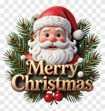 Cartoon Santa Claus With Merry Christmas Greeting PNG